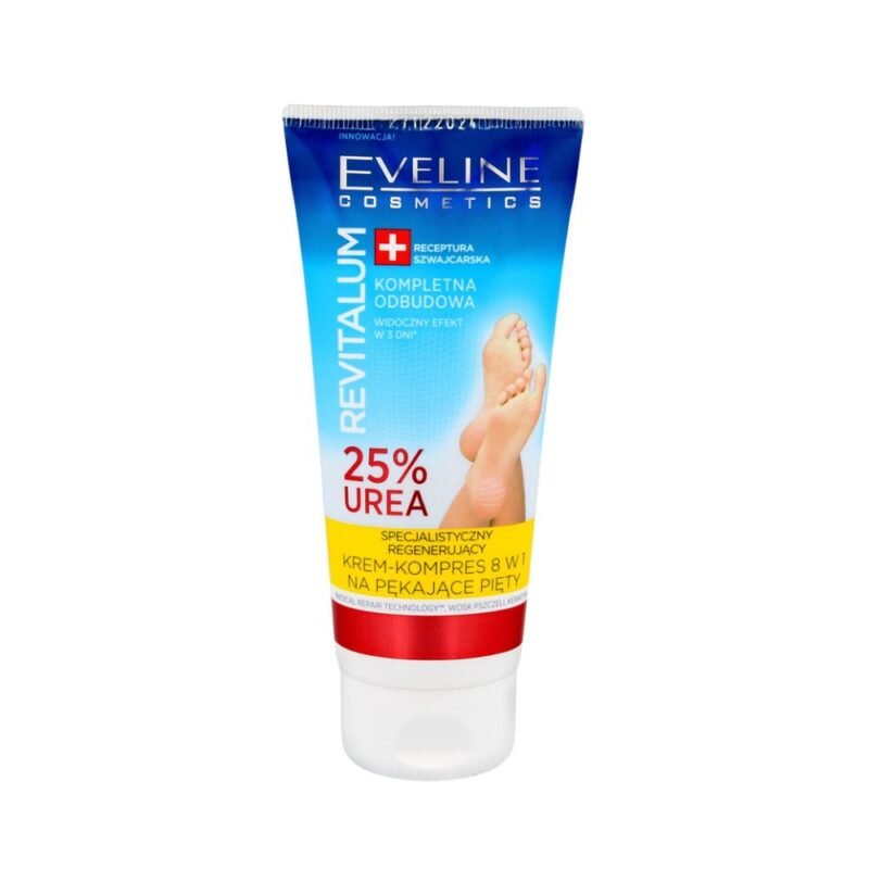 EVELINE COSMETICS REVITALUM Intensyviai regeneruojantis kremas-kompresas 8IN1/25% UREA suskeldėjusiems kulnams, 75 ml