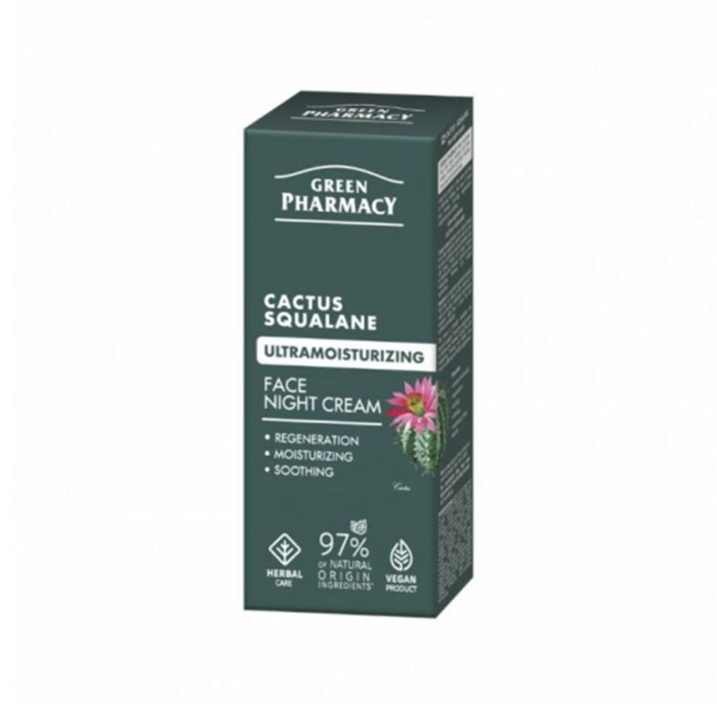 GREEN РHARMACY kremas veidui naktinis Kaktusas ir skvalanas, 50 ml