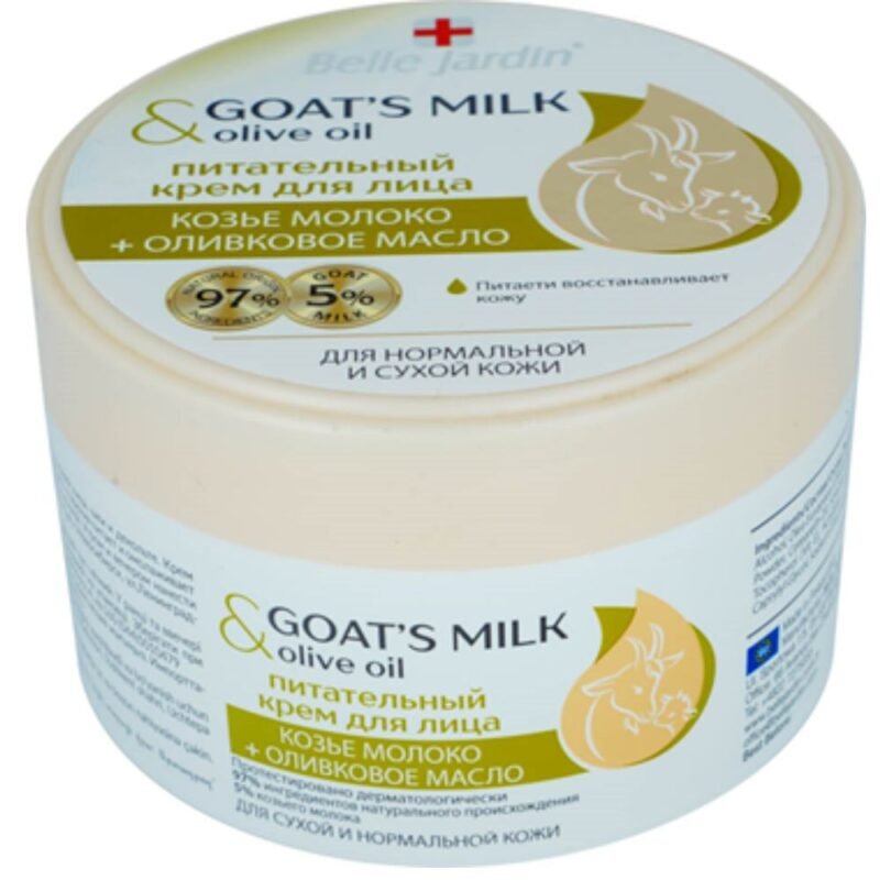 Maitinamasis veido kremas su ožkos pienu ir alyvuogių aliejumi BELLE JARDIN, 200 ml