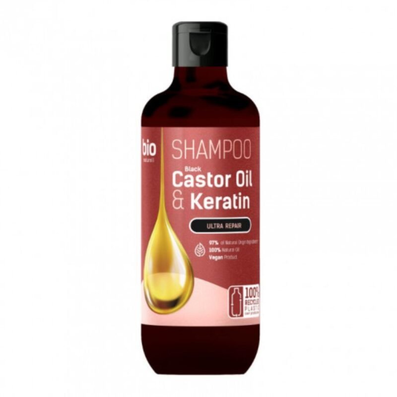 BIO NATURELL šampūnas plaukams su ricinos aliejumi ir keratinu, 355 ml