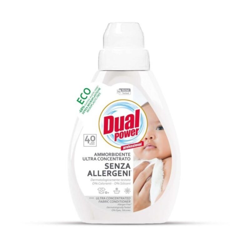 DUAL POWER Itin koncentruotas audinių minkštiklis Be alergenų, 600 ml