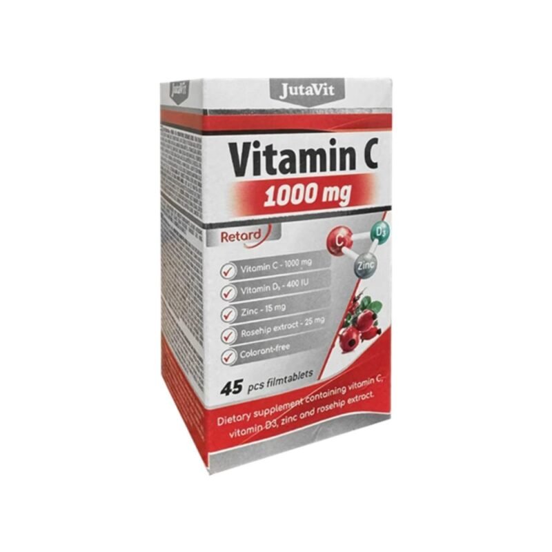 JutaVit vitaminas C 1000 mg + D3 + cinkas + erškėčių ekstraktas, 45 tabletės