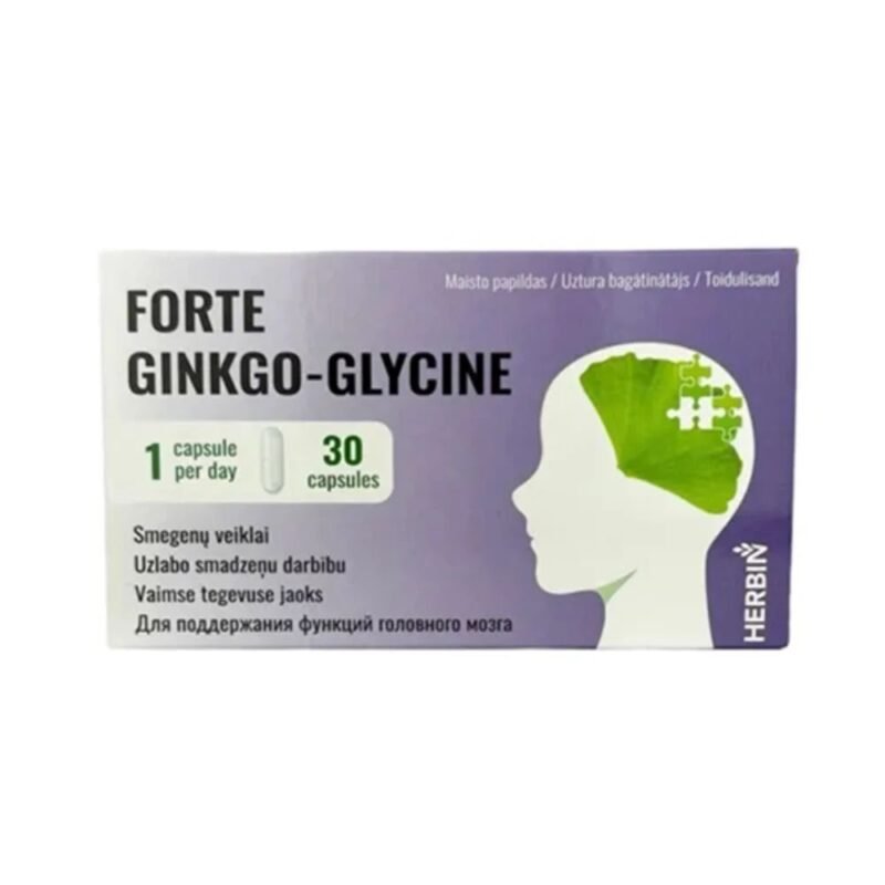 Maisto papildas Herbin Ginkgo Biloba – Glicinas forte, 30 kapsulių