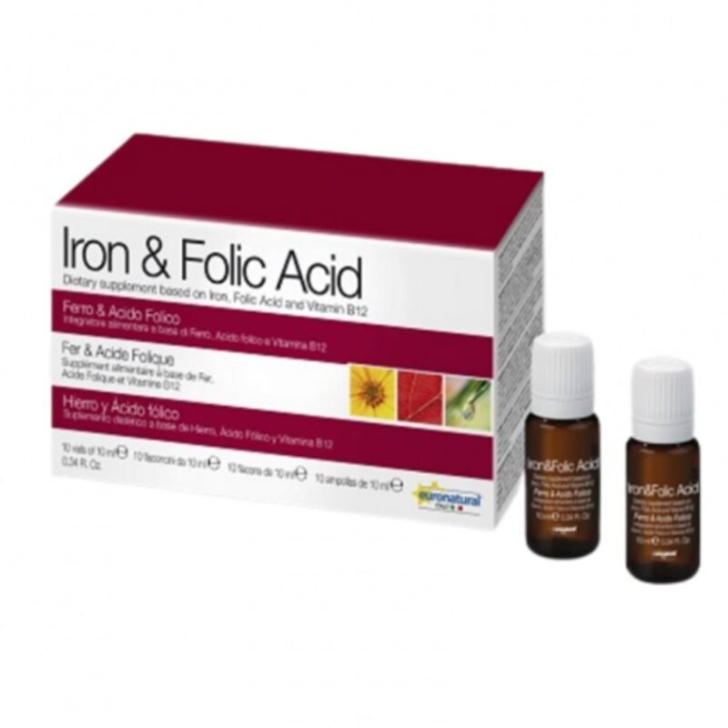 Maisto papildas Iron & Folic Acid geležies bisglicinatas + folio rūgštis + B12, 10x10 ml