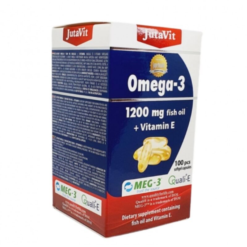 Maisto papildas JutaVit Omega - 3 žuvų taukai 1200 mg + Vitamin E, 100 kapsulių