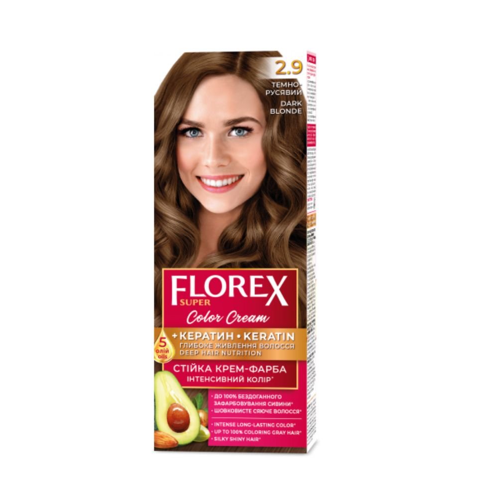 Patvarūs plaukų dažai FLOREX 2.9 tamsiai rusvas