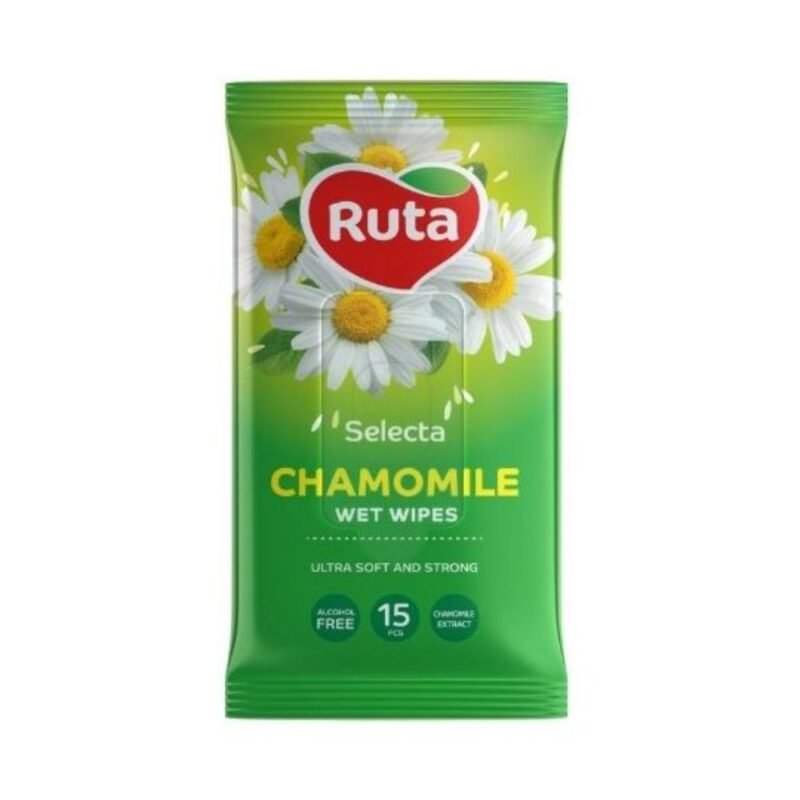 RUTA drėgnos servetėlės Selecta Chamomile, 15 vnt.