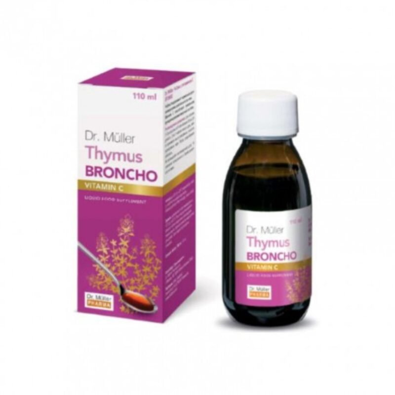 DR. MULLER BRONCHO skystasis maisto papildas Čiobrelis su vitaminu C, 110 ml