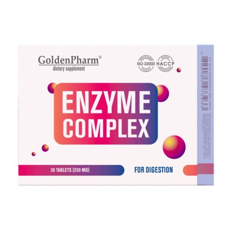 GOLDEN PHARM Enzymų kompleksas, fermentai virškinimui, 30 tablečių