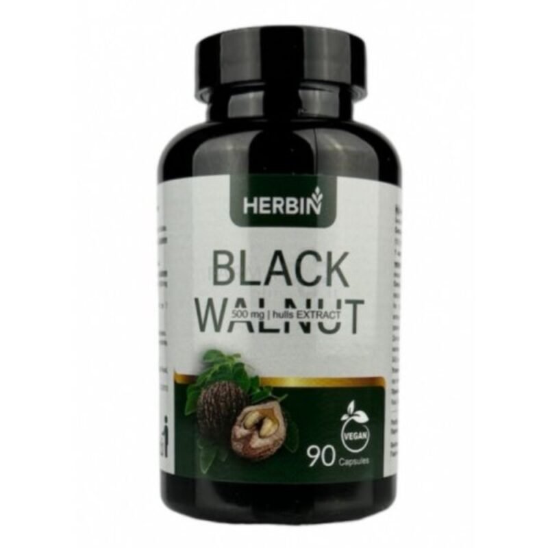 Maisto papildas HERBIN Juodojo riešutmedžio kiautų ekstraktas 500 mg, 90 kapsulių