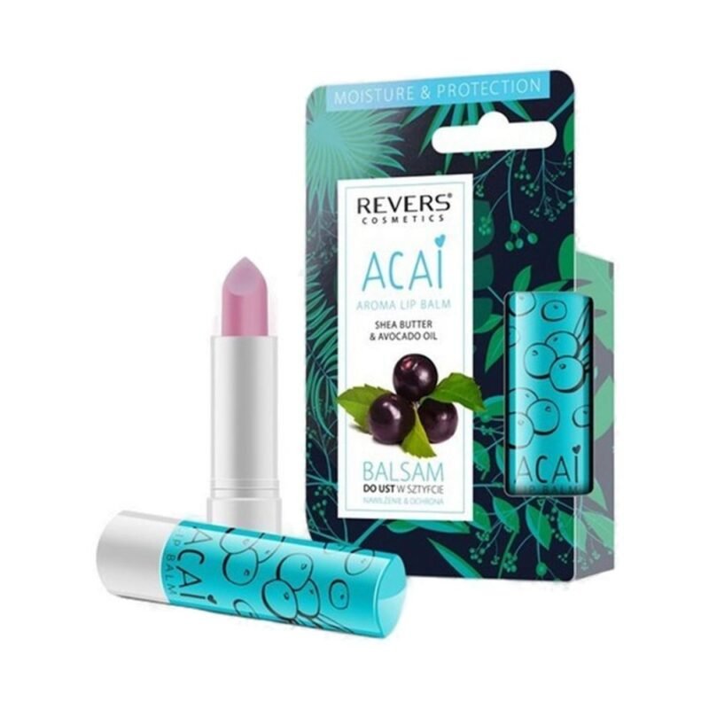REVERS COSMETICS lūpų balzamas ACAI su sviestmedžių, ricinų ir avokadų aliejais, 4 g