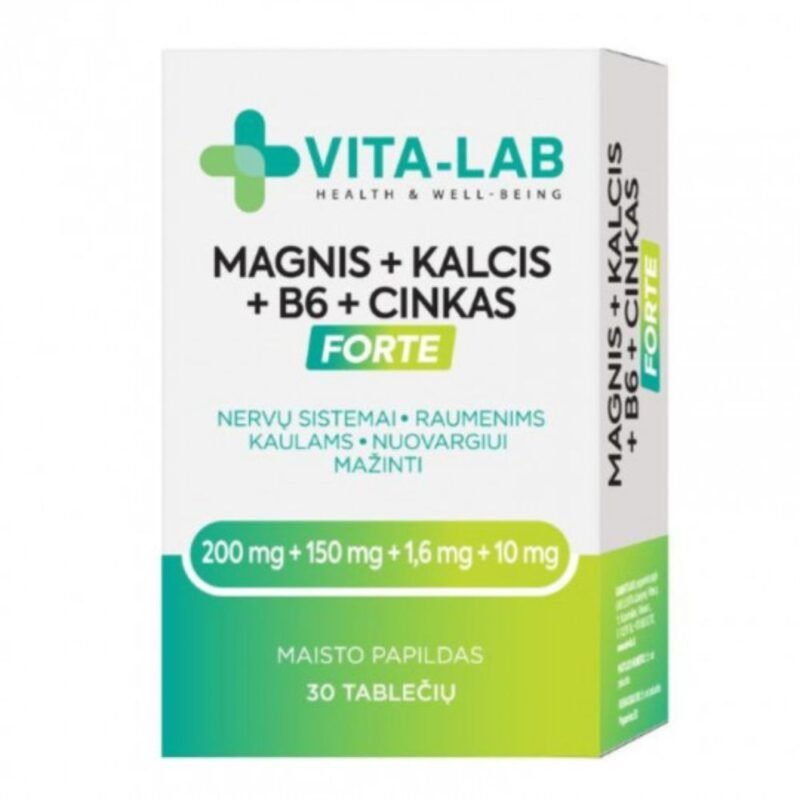 VITA-LAB maisto papildas Magnis + Kalcis + B6 + Cinkas FORTE, 30 tablečių