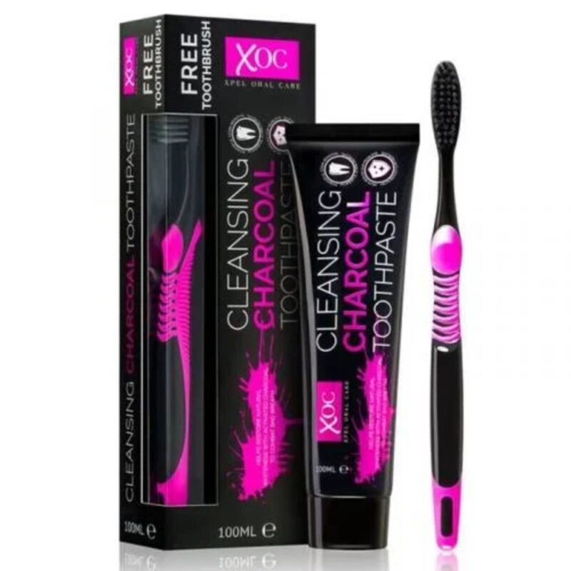 Dantų pasta XOC Charcoal, 100 ml + dantų šepetėlis