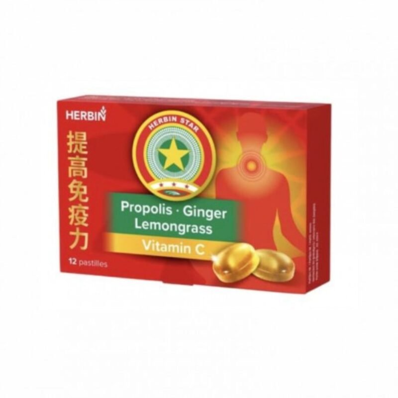 HERBIN STAR pastilės maisto papildas Propolis, imbieras, citrinžolė, vitaminas C, 12 pastilių