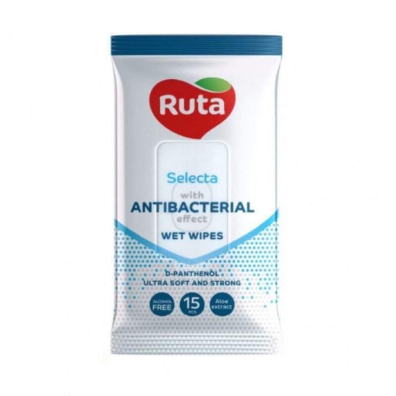 RUTA drėgnos servetėlės Selecta antibakterinės, 15 vnt.