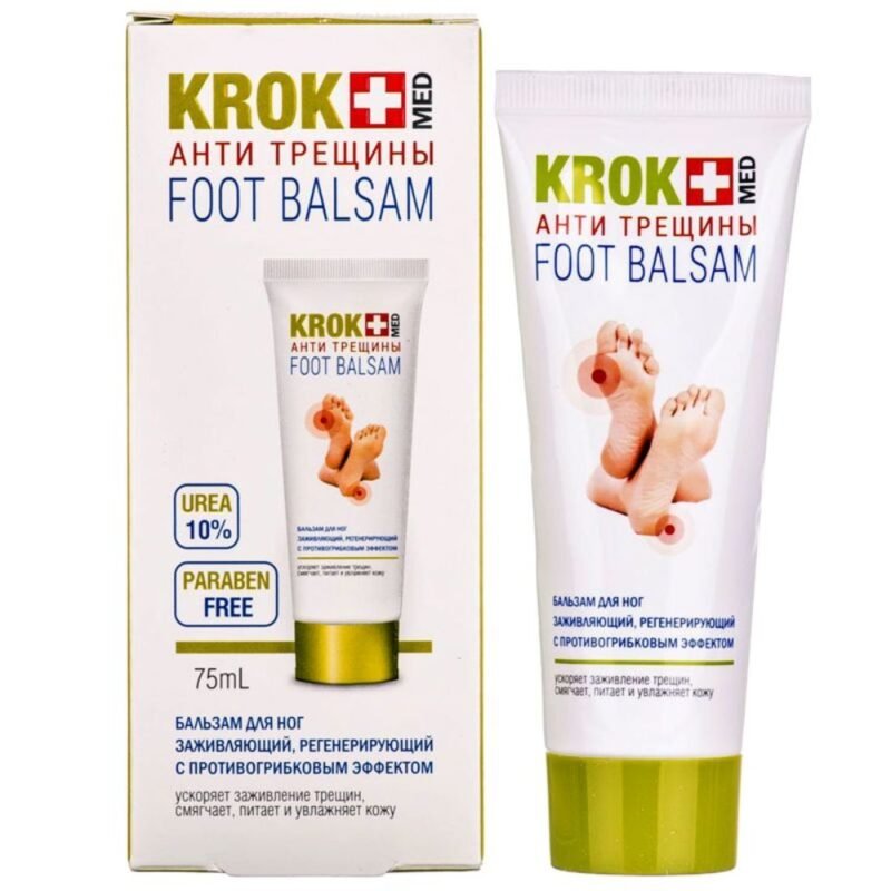 Krok Med pėdų balzamas nuo įtrūkimų, gydantis, regeneruojantis su priešgrybeliniu poveikiu, 75 ml