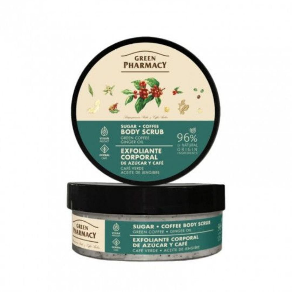 GREEN PHARMACY kūno šveitiklis Žalia kava ir imbiero aliejus, 200 ml